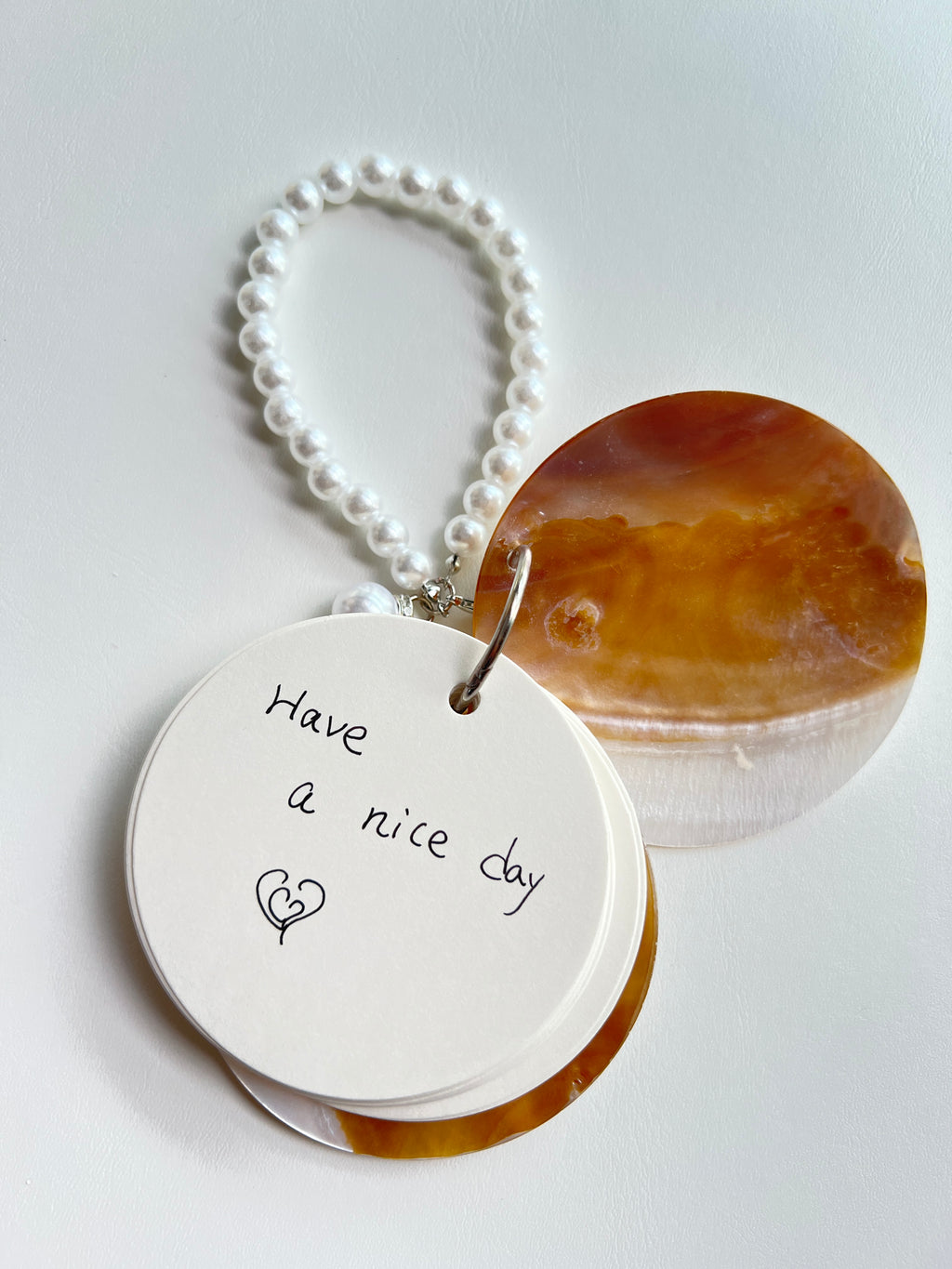 Handmade Seashell Journal with Pearl Bead Chain