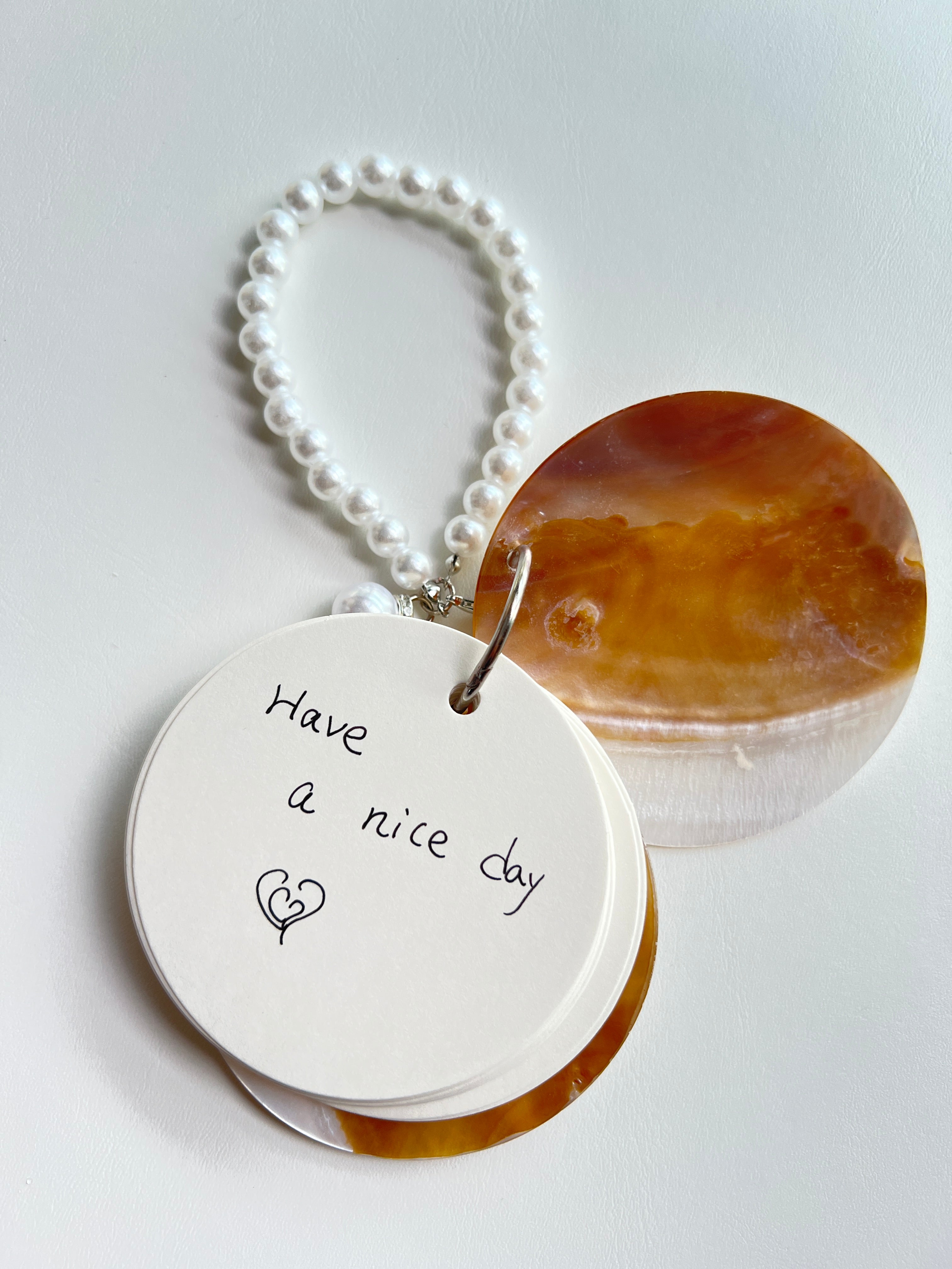 Handmade Seashell Journal with Pearl Bead Chain